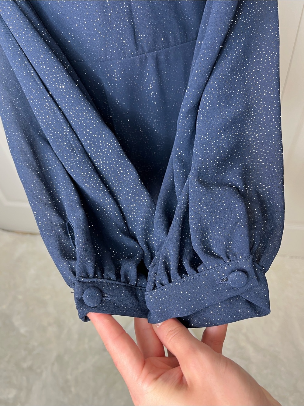B Darlin Navy Sparkle V-Neck Long-Sleeve Dress - Picture 7 of 12